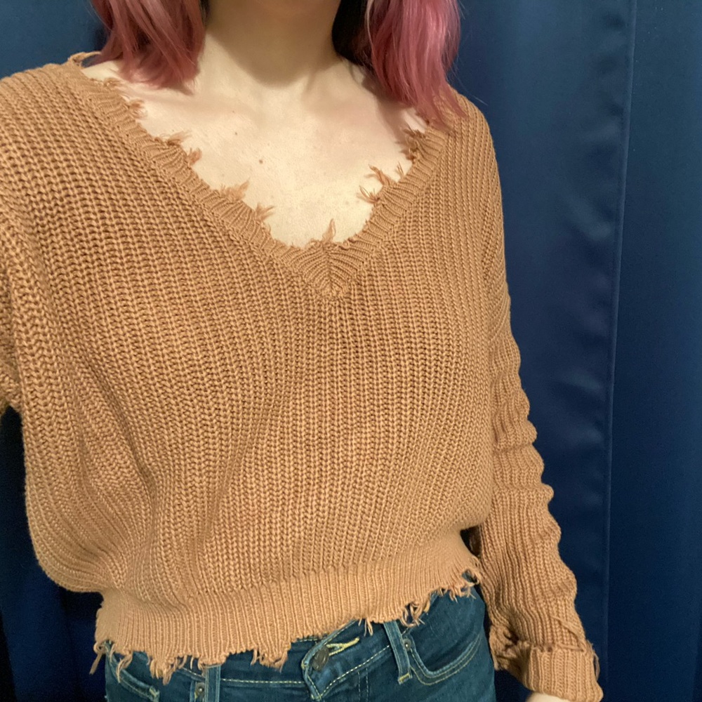 Distressed Knit Cropped Sweater